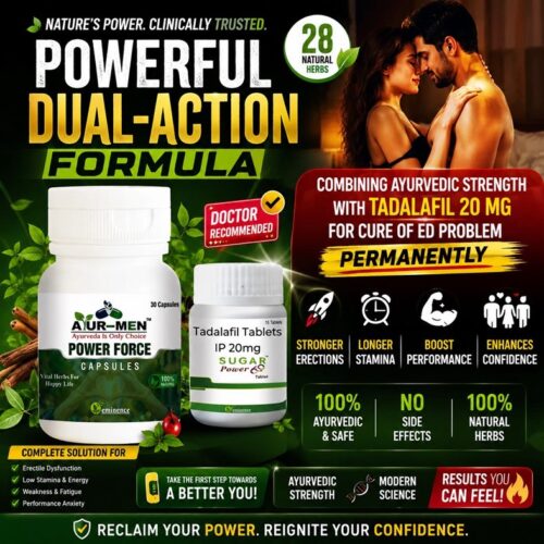 AyurmenPowerForce Cap + Sugar Power 69 Salt Ultimate Herbal + Clinical Combo for Non-Diabetic ED Relief