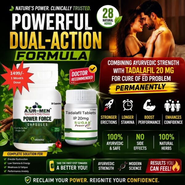 AyurmenPowerForce Cap + Sugar Power 69 Salt Ultimate Herbal + Clinical Combo for Non-Diabetic ED Relief